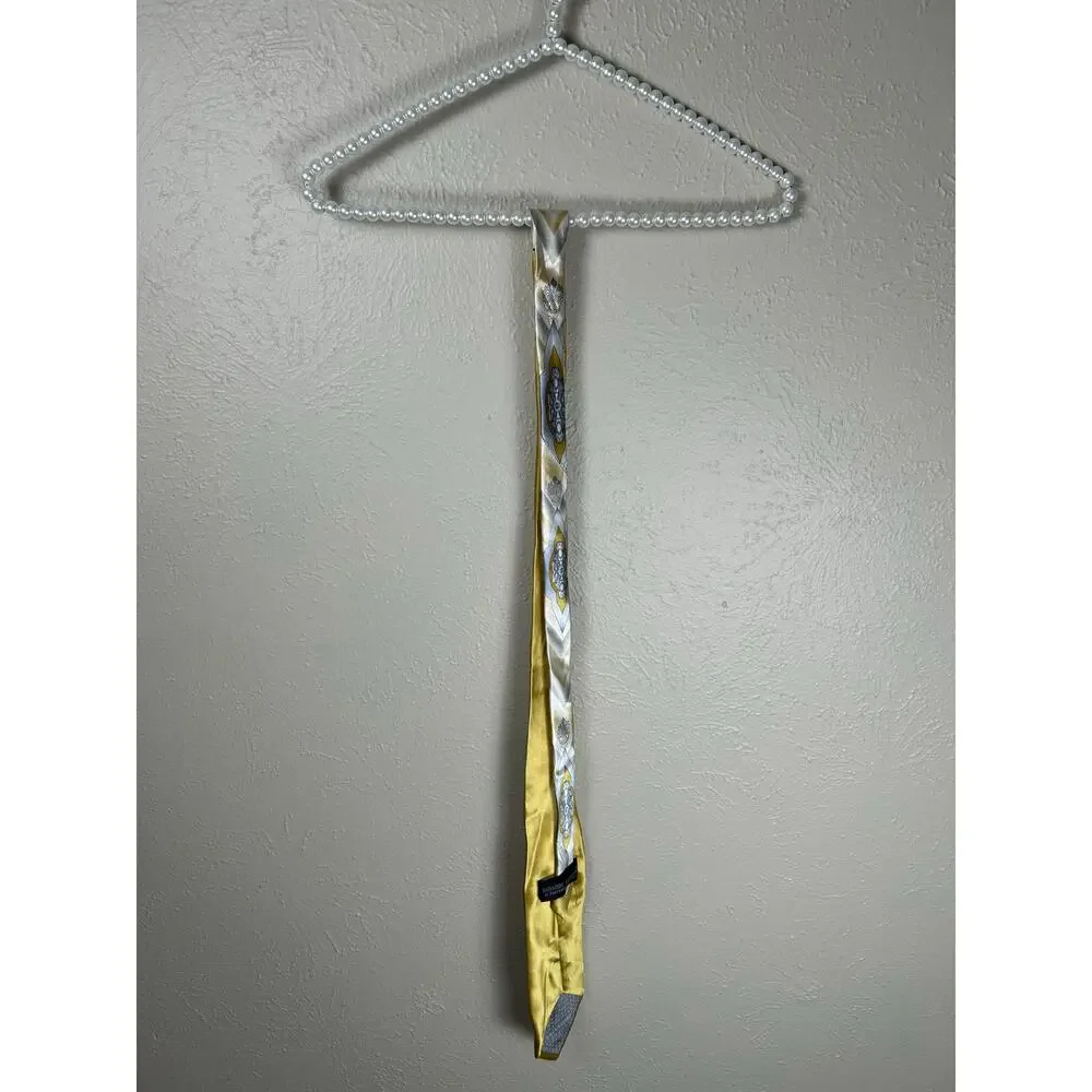 Salvatore Pellegrino Tie Silk Handmade Shiny Gold Silver Long Necktie Italian